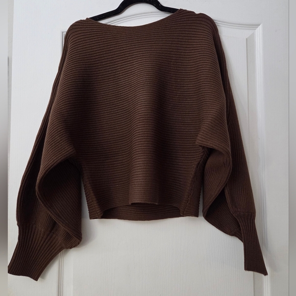 Zenana Outfitters Chocolate Ribbed Poncho Sweater SZ L - Picture 2 of 5